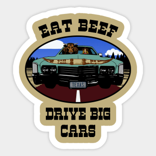 Eat Beef Drive Big Cars Funny Texas Cow (Blk Type) Sticker